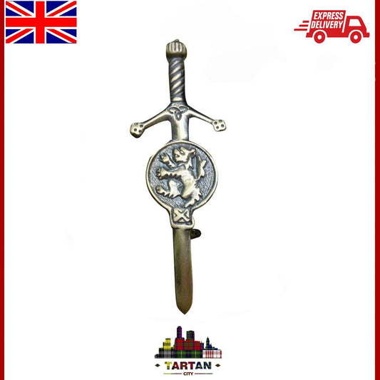 Antique Finish Lion Rampant Kilt Pin - Celtic Sword Design 3.5" by Tartancity