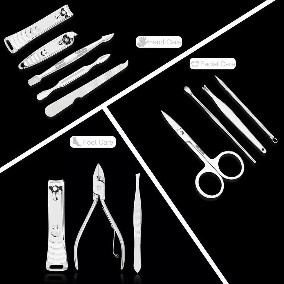 TC Manicure Pedicure Nail Care 12 Pcs Set Clippers Cutter Kit Case Men Womens