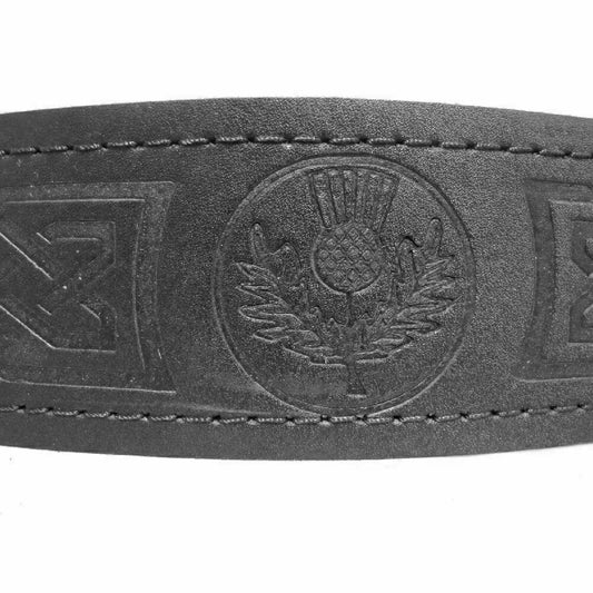 Mens Scottish Thistle Embossed Leather Kilt Belt & Buckle(S - 2XL)