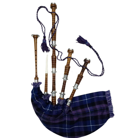 Scottish TC Bagpipe Full Size Silver Mounts Natural Finish With Tutor Book