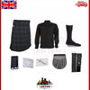 TC Men’s Complete Scottish Kilt Outfit – 9 Pieces, Black Watch Tartan (7.3M), Sp