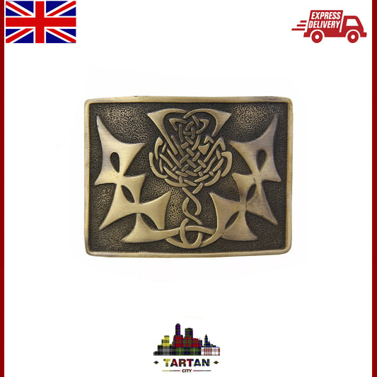 Antique Chrome & Jet Black Celtic Knot Scottish Kilt Buckle by Tartancity