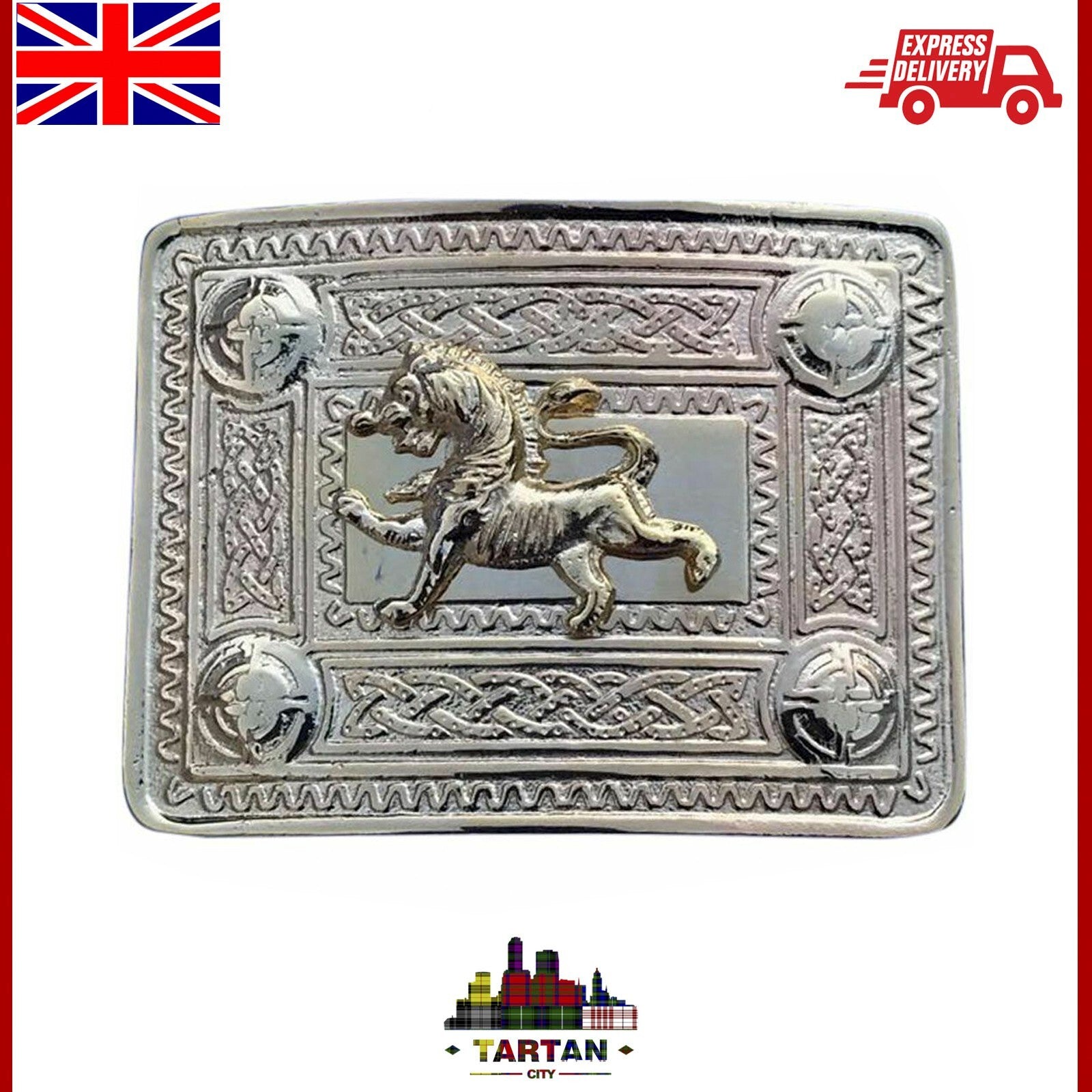 Scottish Kilt Belt Buckle Lion Rampant 4 Dome Mirror Design