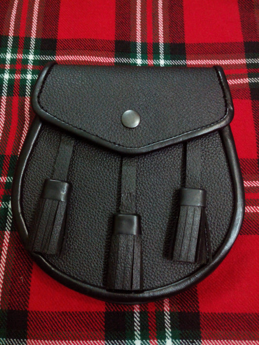 T.C Half Dress Black Leather Kilt Sporran/Plain leather half dress kilt sporran