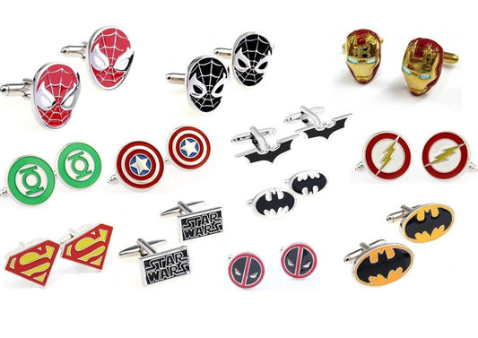 SUPERHERO MENS WEDDING SHIRT CUFFLINKS MARVEL DC Superman Batman Spiderman Gift