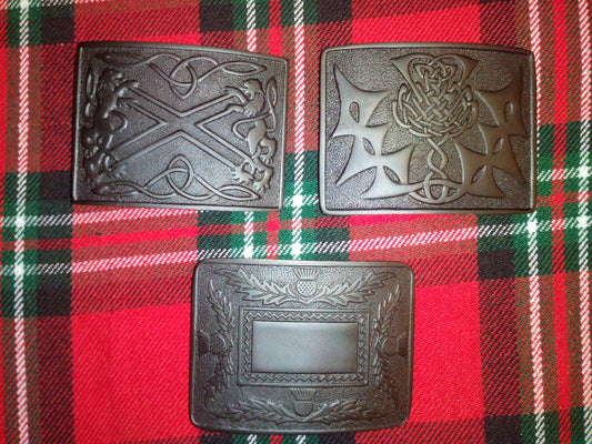 TC Men’s Kilt Belt Buckle Jet Black Finish Saltire Lion Rampant,Thistle Knot