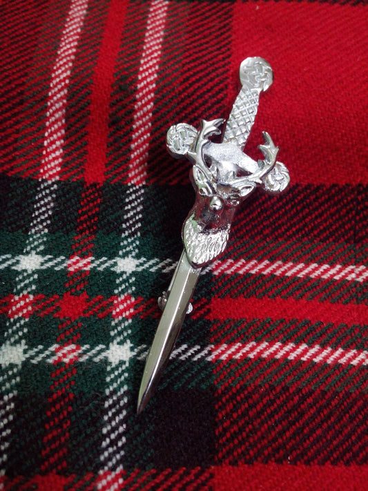 TC New Stag Head Sword kilt pin Chrome Finish/Celtic kilt Pins stag head 4"