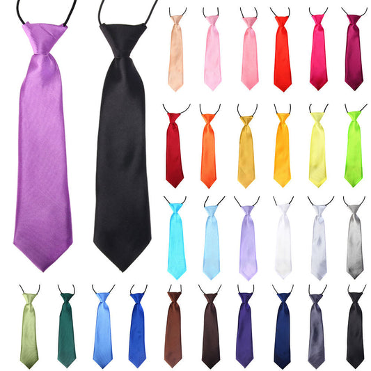 Boys Classic Satin Elastic Neck Tie for Wedding Prom Children School Kids tie