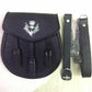 3 TASSELS & THISTLE SCOTTISH KILT SPORRAN REAL BLACK COWHIDE LEATHER