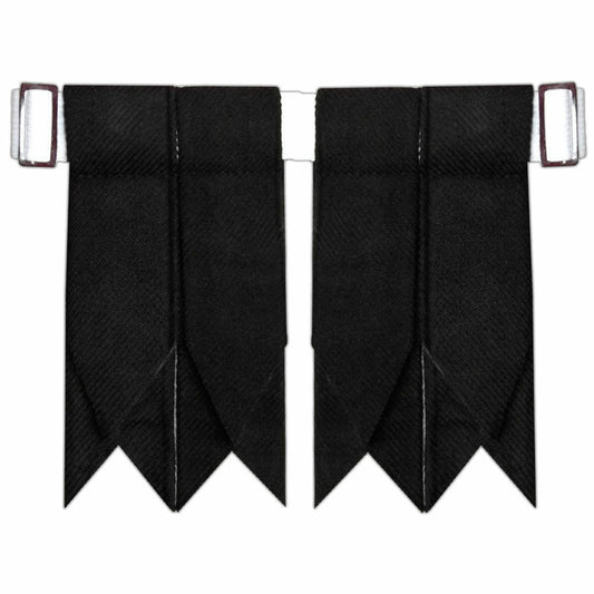 Solid Plain Black Tartan Kilt Flashes with Heavy Buckle/Kilt Hose Sock Flashes