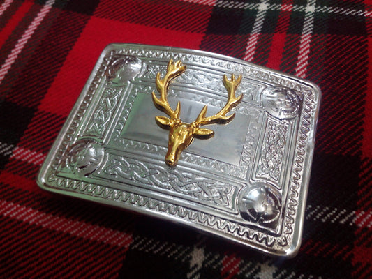 TC Men’s Kilt Belt Buckle Stag Head/stag head kilt belt Buckles Chrome & Golden
