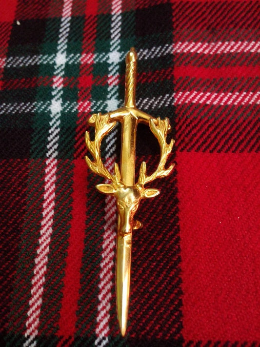 Scottish Stag Head Kilt Pin – 4" Length Antique, Black & Chrome Finish Options