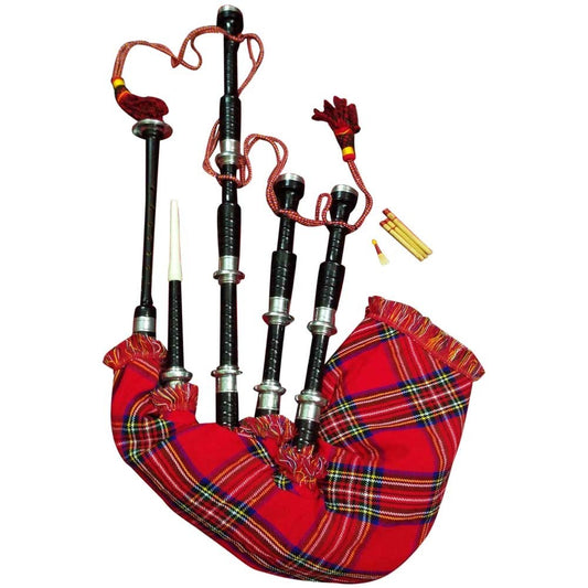 SCOTTISH GREAT HIGHLAND BAGPIPE ROSEWOOD BLACK COLOR SILVER PLAIN MOUNTS
