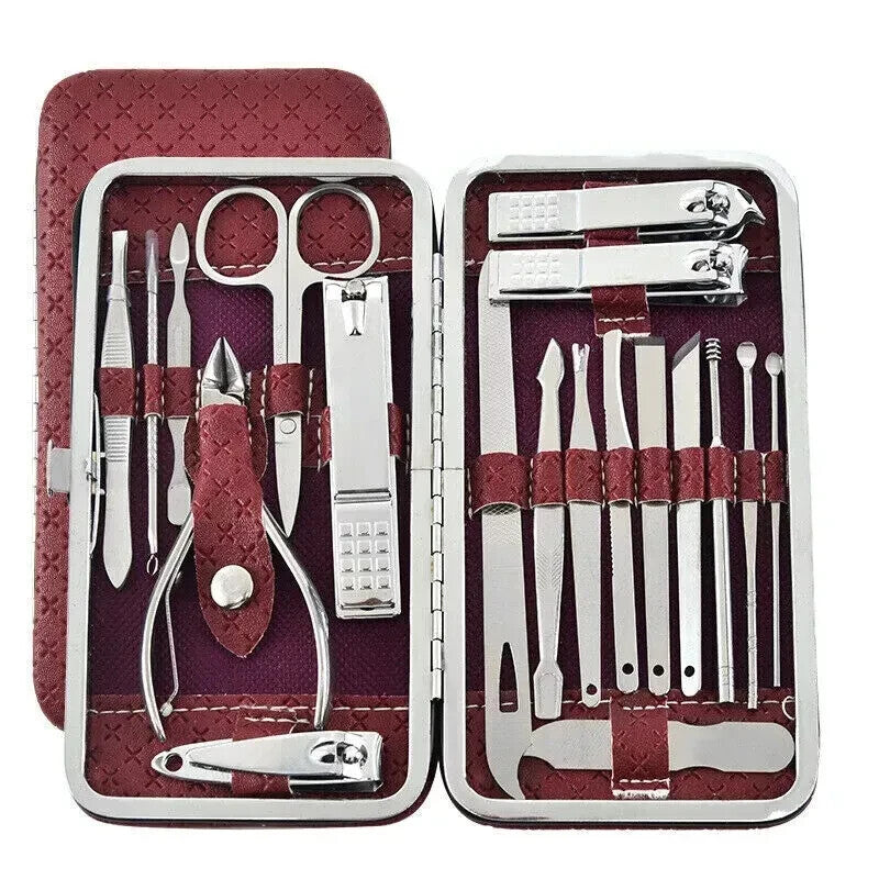 TC Nail Care Kit 19 pcs Manicure Pedicure Cutter Clippers Case Men Womens