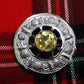 TC Celtic Fly Plaid Brooch Chrome Finish Yellow Stone 3"/Thistle Brooches Pin