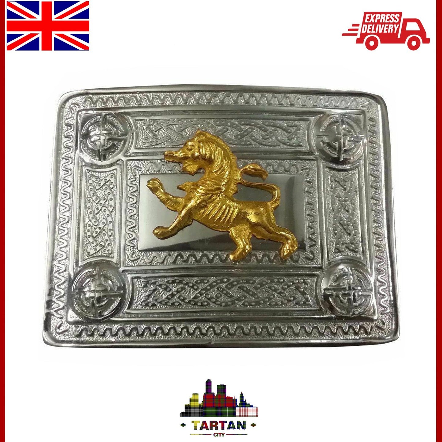 Scottish Kilt Belt Buckle Lion Rampant 4 Dome Mirror Design