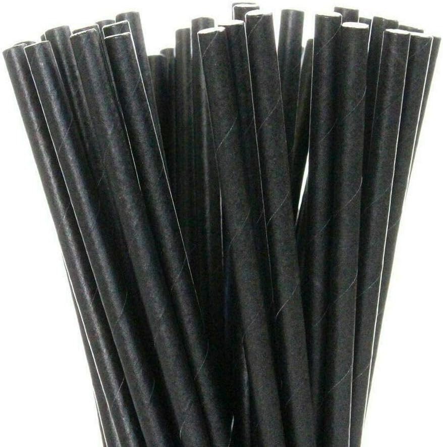 Paper Straws Black 250 x 8" Eco Friendly Biodegradable Compostable 6mm Bore