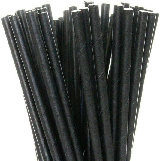 Paper Straws Black 250 x 8" Eco Friendly Biodegradable Compostable 6mm Bore