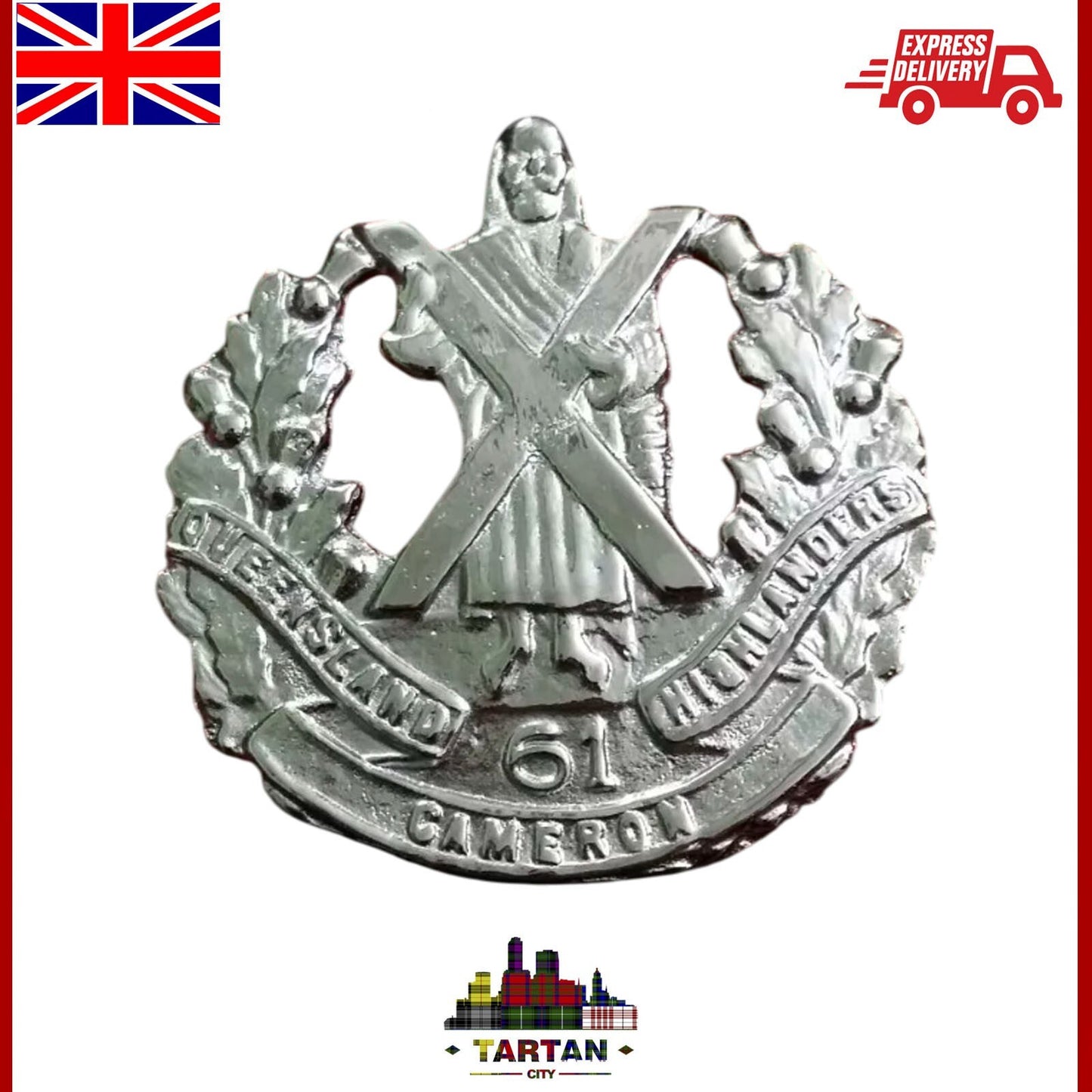 Cameron 61st Highlanders Cap Badge Chrome British Army Hat badge for Glengarry
