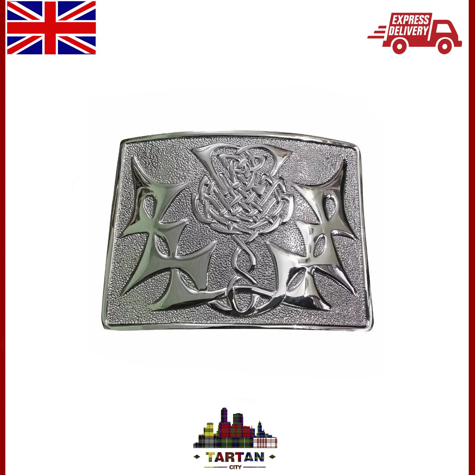 Antique Chrome & Jet Black Celtic Knot Scottish Kilt Buckle by Tartancity