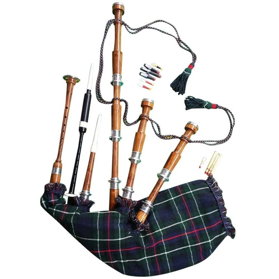 Scottish Great Highland Bagpipes – Rosewood with Silver Metal Mounts + Free Acce