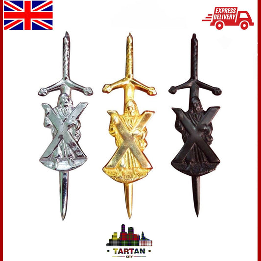 St. Andrew Kilt Pin – Chrome, Black, and Gold Finishes Available