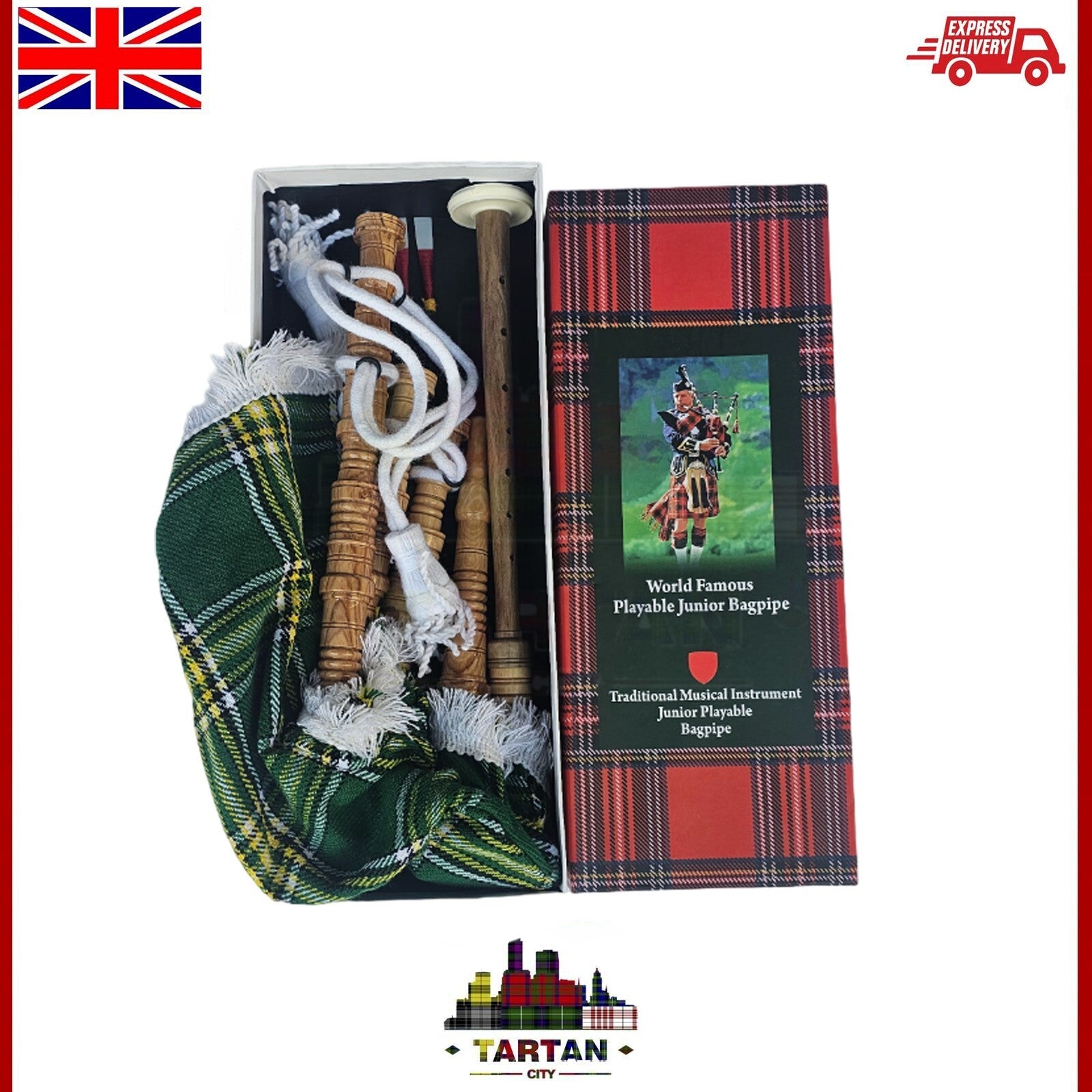 Children's Playable Bagpipes - Junior Toy Bagpipe in Northern Irish Tartan