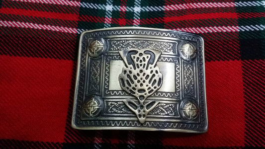 TC Men’s Kilt Belt Buckle Celtic Knot Work Antique/Highland kilt Buckle Thistle