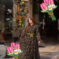 New Ladies Long Green Leaf Floral Printed Frock Fabric Chaffon inner attached