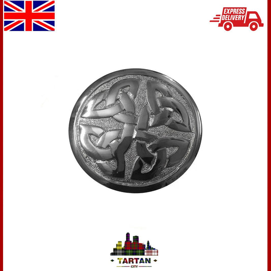Celtic Knot Chrome Finish Fly Plaid Belt Buckle for 2.70" Diameter Kilt