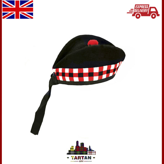 Authentic Black TC Glengarry Hat – 100% Pure Wool, Triple Diced Scottish Piper