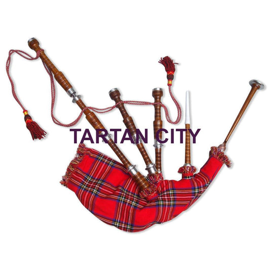 Full Size Bagpipe Rosewood Natural Color Silver Mounts Royal Stewart Cover,Cord