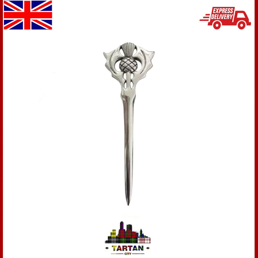 4" Scottish Thistle Kilt Pin - Silver Finish Highland Hilt for Kilts