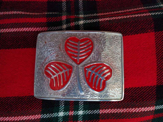 TC Men’s Kilt Belt Buckle Irish Shamrock Red Color/Irish Shamrock Kilt Buckle