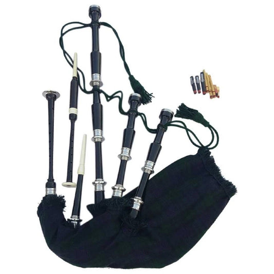 Scottish Great Highland Bagpipes – Rosewood with Silver Metal Mounts + Free Acce