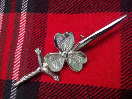 T C Irish Shamrock Kilt PIN Chrome Finish/irish shamrock kilt pin/kilt