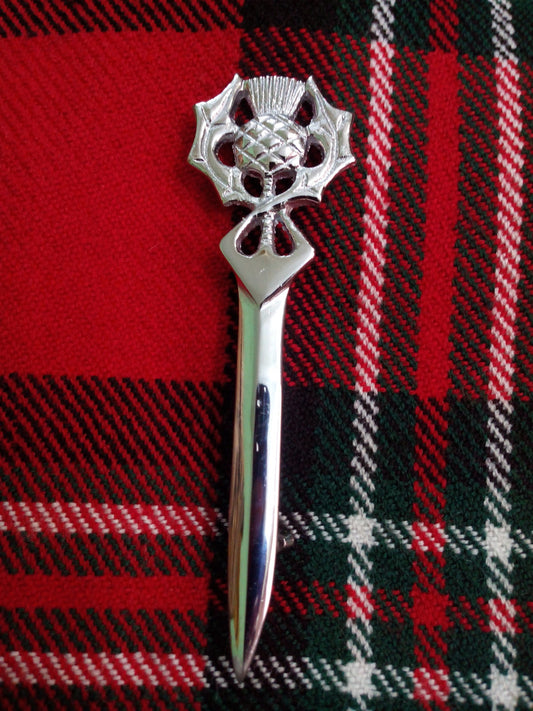 Scottish Celtic Sword Kilt Pin Thistle Hilt/Irish thistle Head kilt pin Chrome