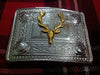 TC Men’s Kilt Belt Buckle Celtic Knot Work Chrome/Stag Heads Badge Gold Plated