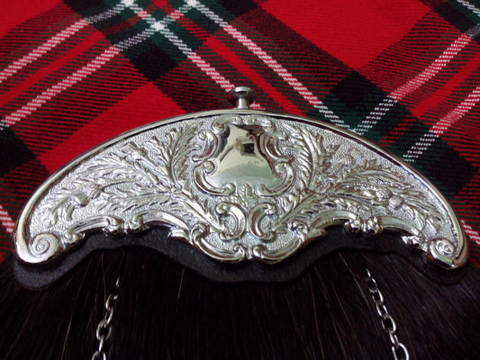 Black Horse Hair Sporran with Celtic Cantle – Full Dress Kilt Sporran + Belt