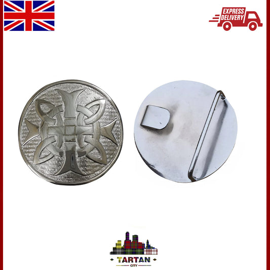 Celtic Cross Kilt Belt Buckle – 3" Brass/Chrome Antique Finish – Highlands Acces