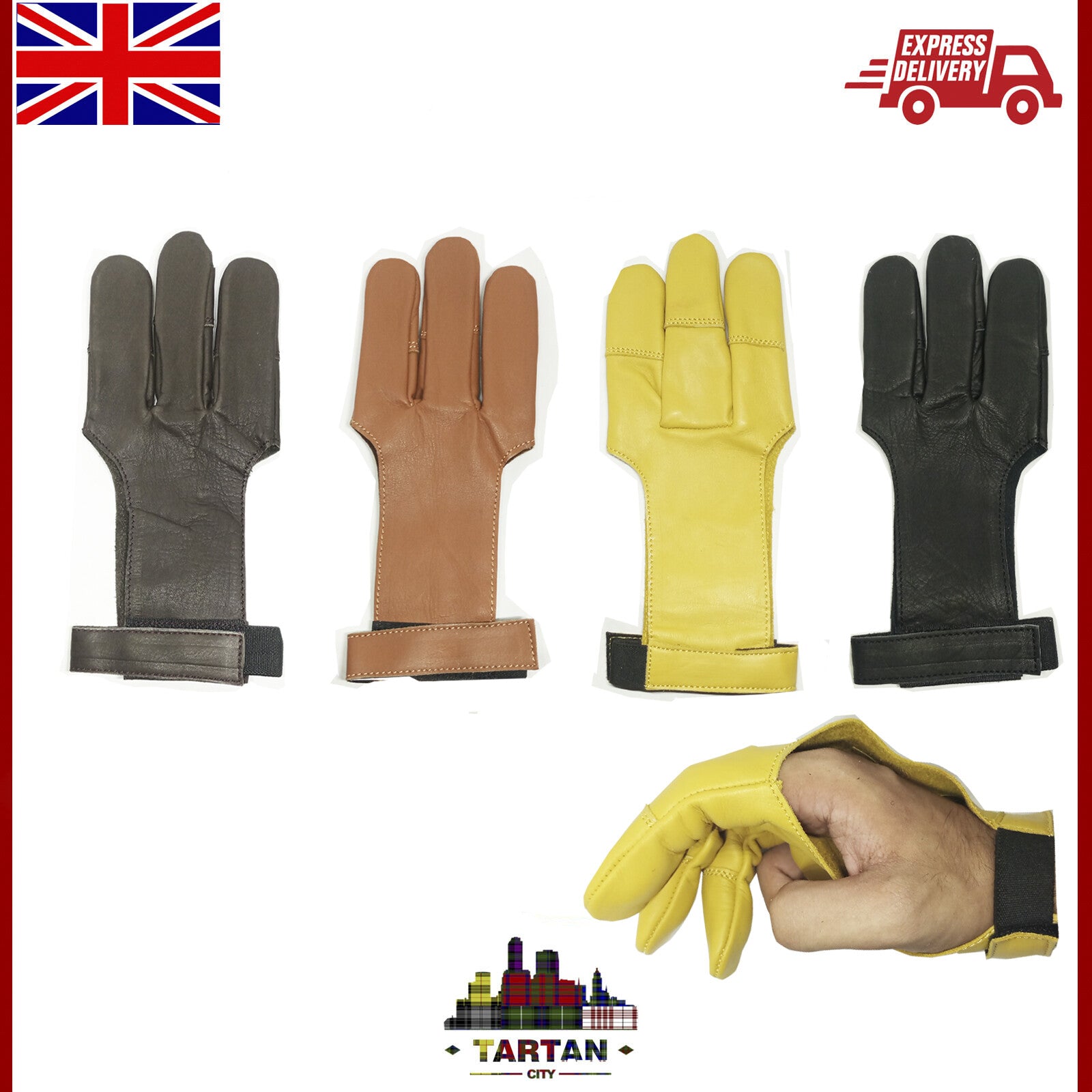 Archery Shooting Glove - Leather Hunting Gloves 3 Finger Bow Hunter gloves XS-XL