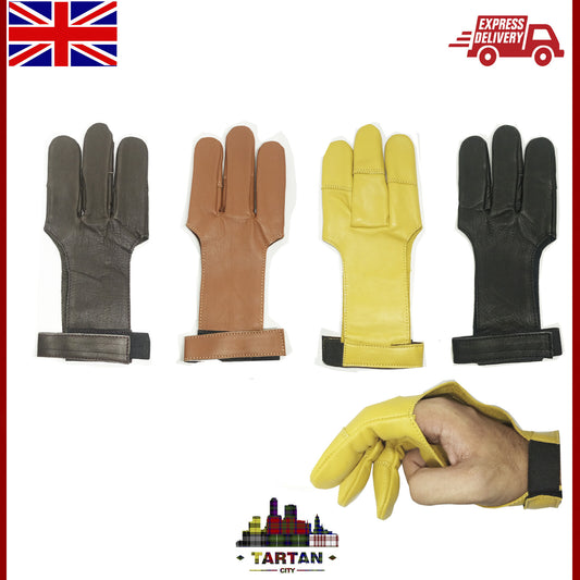 Archery Shooting Glove - Leather Hunting Gloves 3 Finger Bow Hunter gloves XS-XL
