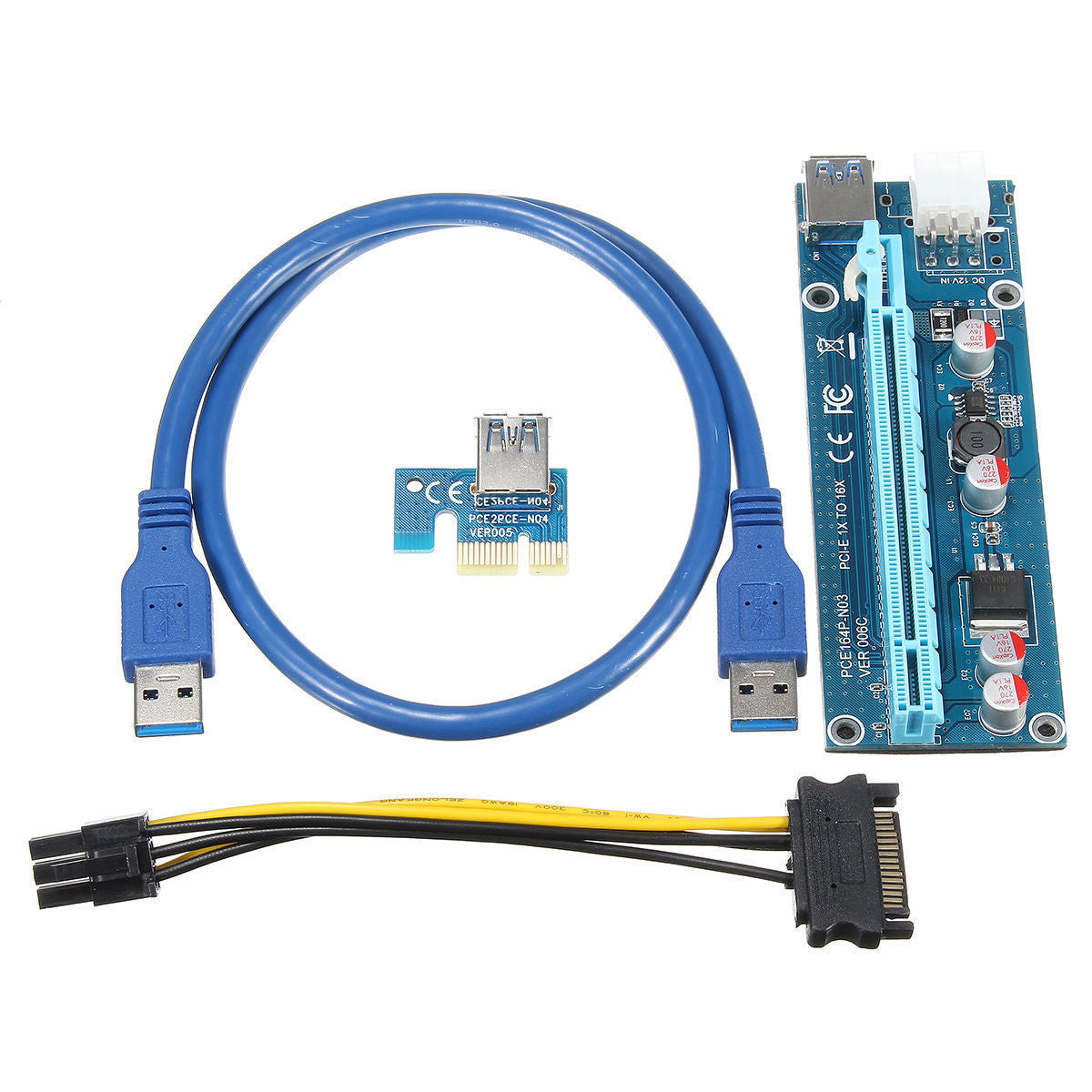 6 pcs 1x To 16x Extender Riser USB 3.0 Power Cable Bitcoin Card Adapter PCI-E
