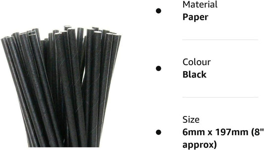Paper Straws Black 250 x 8" Eco Friendly Biodegradable Compostable 6mm Bore