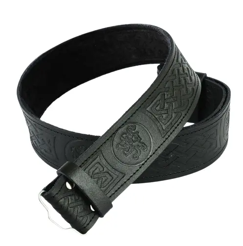 5 Leather Kilt Belt Adjustable size for Kilts Highland Black Embossed/Plain-TC