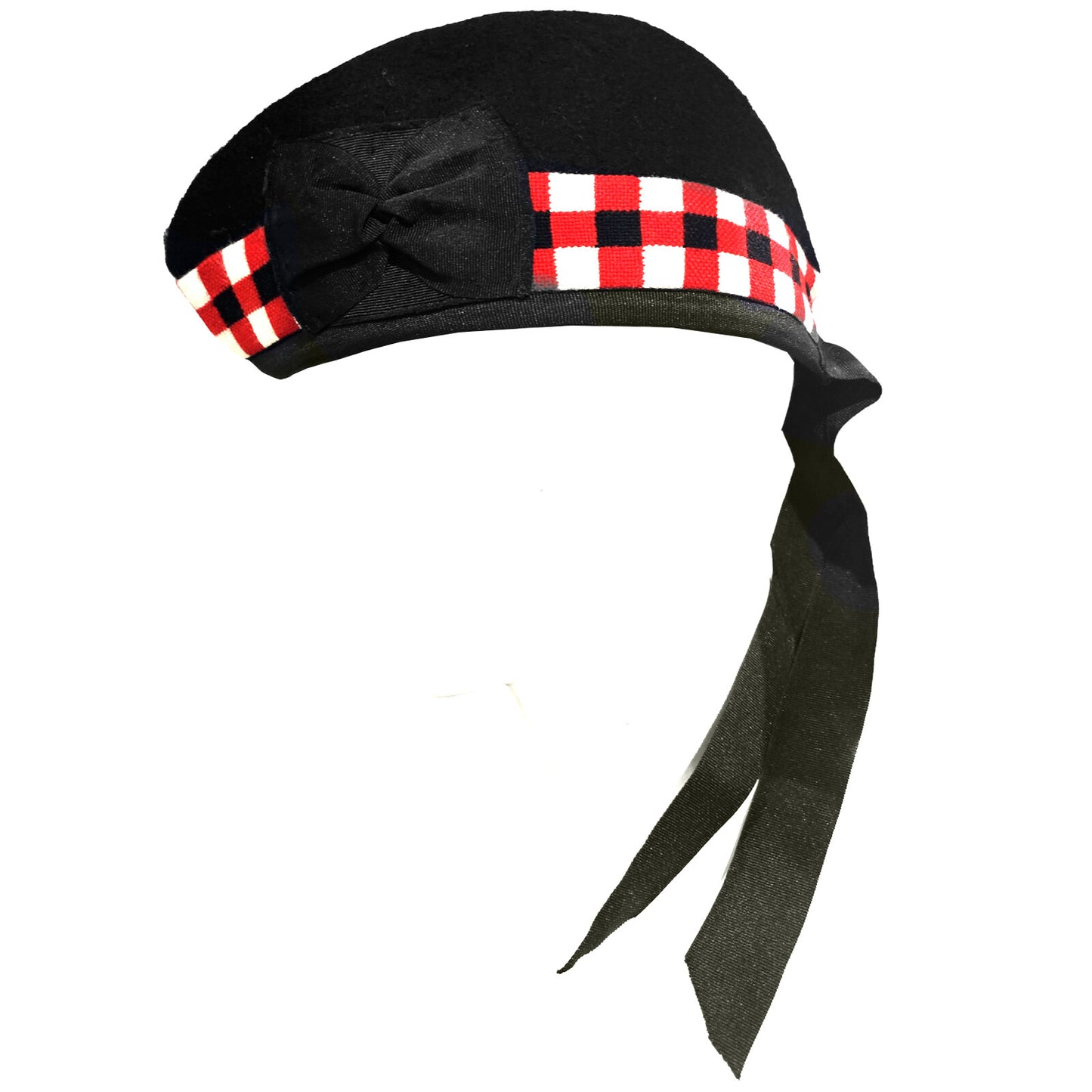 GLENGARRY TRIPLE DICED HAT SCOTTISH PIPER HAT 100% PURE WOOL BLACK -TC