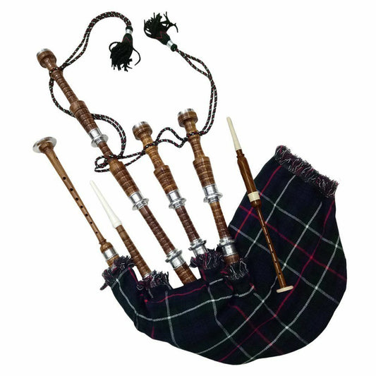 Scottish Bagpipe Brown Silver Mounts Natural Finish With Tutor Book Dudelsack