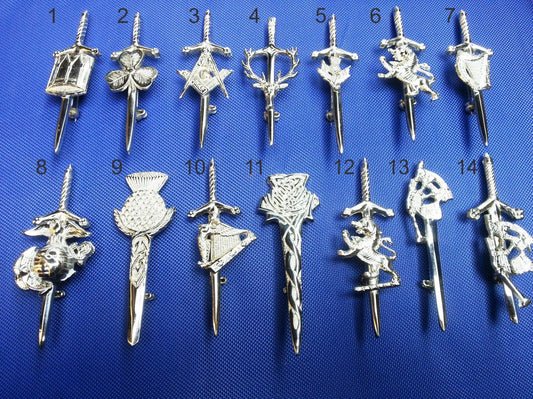 TC Scottish Kit Pin Various Design Silver Finish 4" Highland Celtic pin Brooch