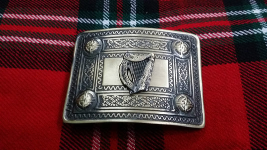 TC Men’s Kilt Belt Buckle Celtic Knot Work/kilt Irish Harp Antique