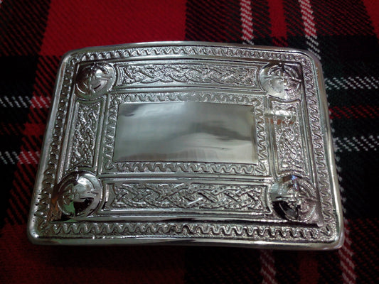 TC Kilt Belt Buckle Thistle 4 Dome Mirror Design/Celtic design kilt belt Buckle